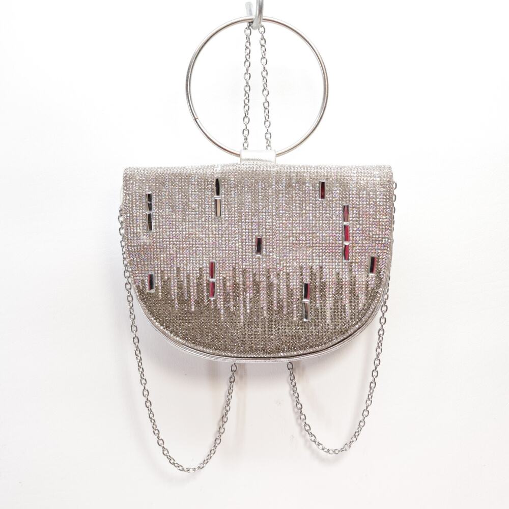 Glitzy Glamour Wristlet Handbag Silver Sparkle Rhinestone Crossbody Purse Bag